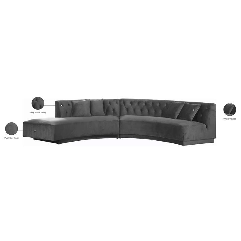 Meridian Furniture Kenzi 2pc Velvet Sectional in Gray