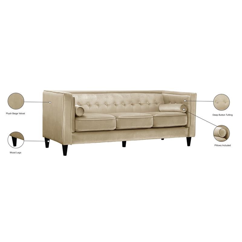 Meridian Furniture Taylor Modern Velvet Sofa in Beige