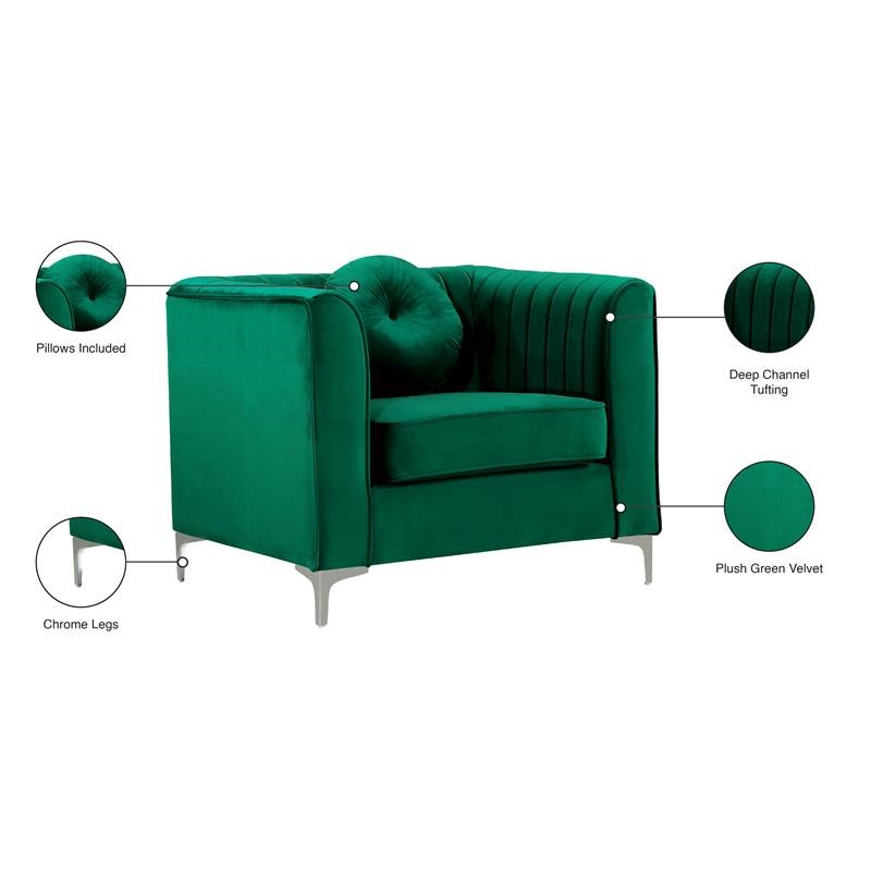 Velvet Accent Chair in Green and Chrome