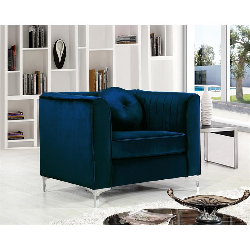 Velvet Accent Chair in Navy and Chrome