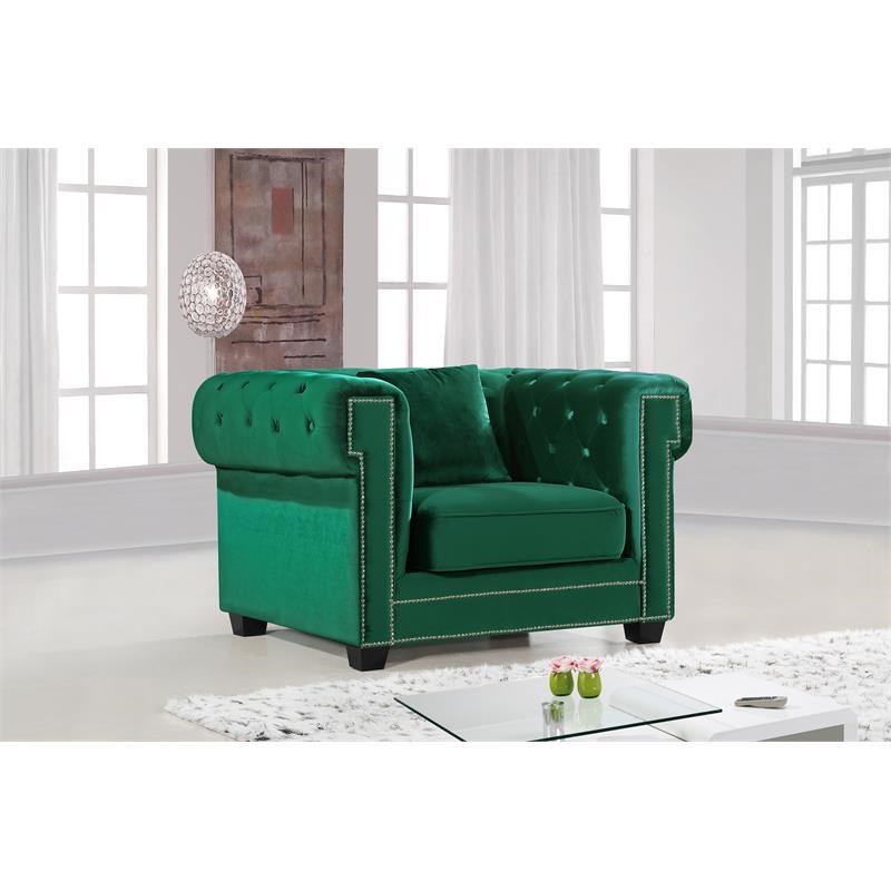 Meridian Furniture Bowery Tufted Velvet Accent Chair in Green