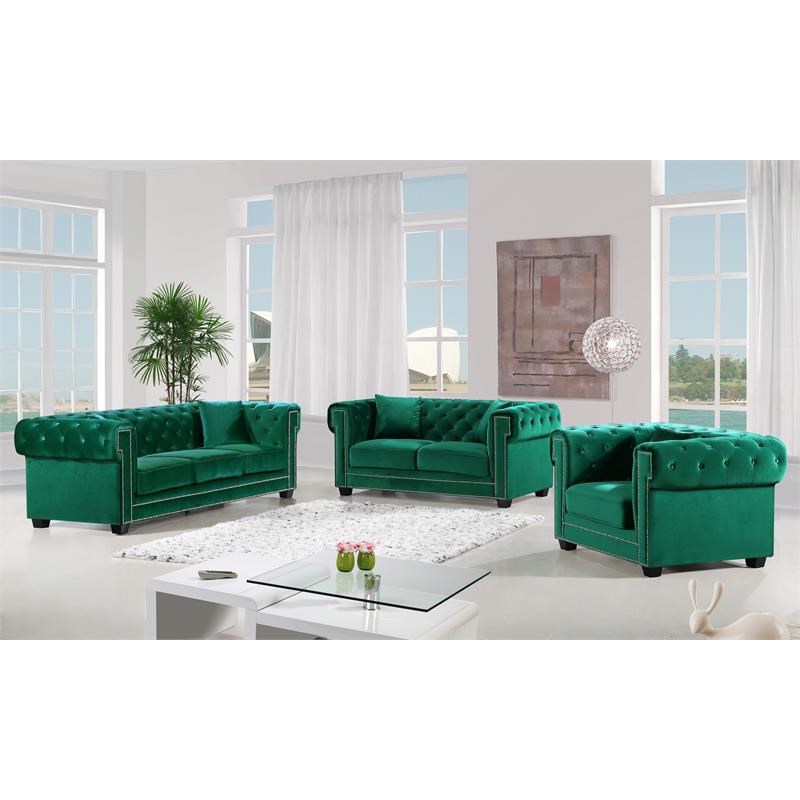 Meridian Furniture Bowery Tufted Velvet Accent Chair in Green