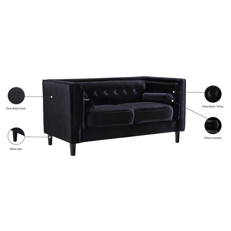 Meridian Furniture Taylor Modern Velvet Loveseat in Black
