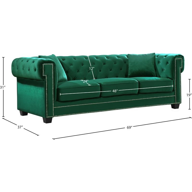 Meridian Furniture Bowery Tufted Velvet Loveseat in Green