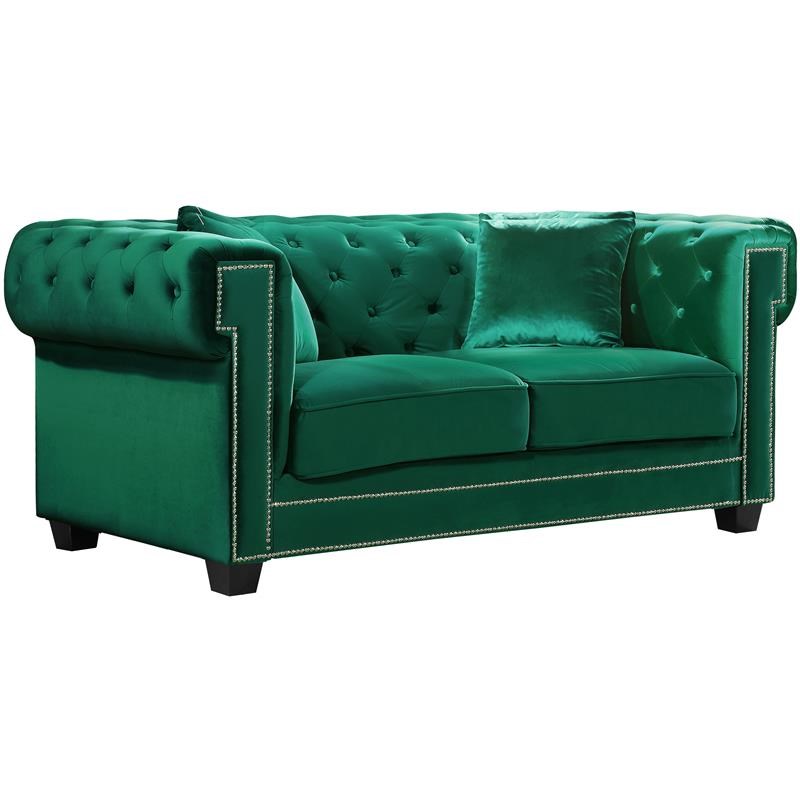 Meridian Furniture Bowery Tufted Velvet Loveseat in Green