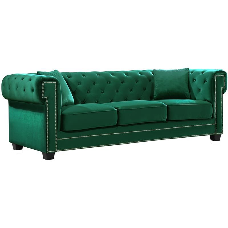 Meridian Furniture Bowery Tufted Velvet Sofa in Green