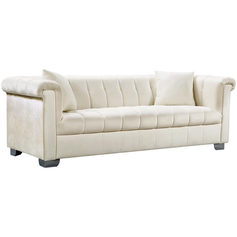 Contemporary Velvet Sofa in Cream