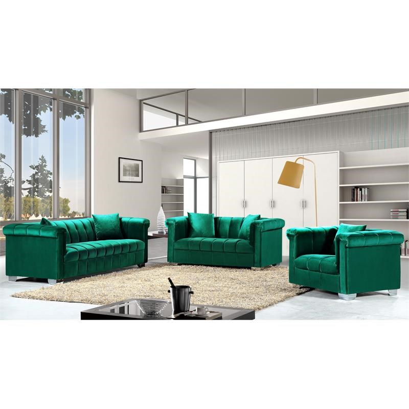 Velvet Accent Chair in Green and Chrome