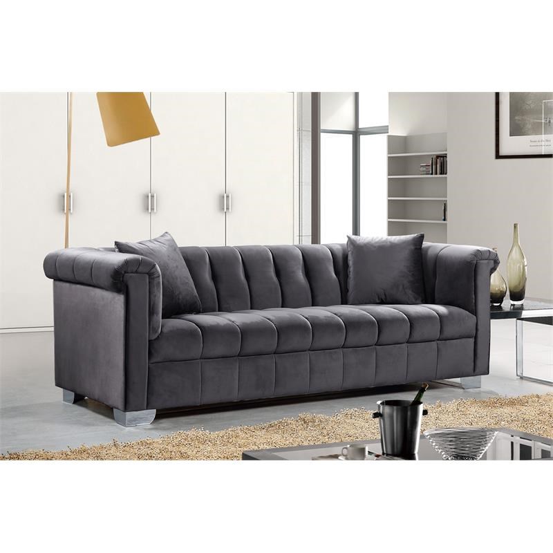 Meridian Furniture Kayla Grey Velvet Sofa Homesquare