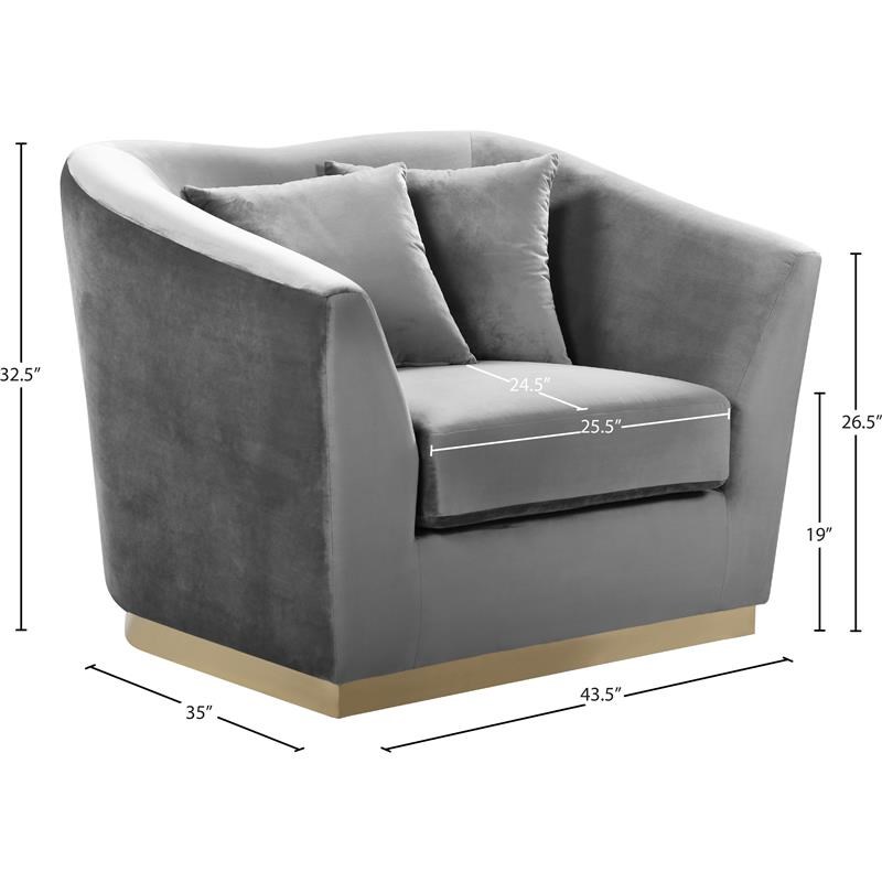 Meridian Furniture Arabella Velvet Upholstered Accent Chair in Gray and Gold