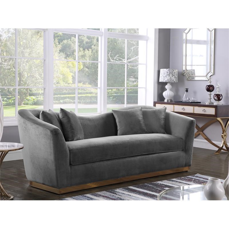 Meridian Furniture Arabella Velvet Upholstered Sofa in Gray