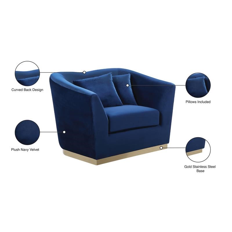 Meridian Furniture Arabella Velvet Upholstered Accent Chair in Navy and Gold