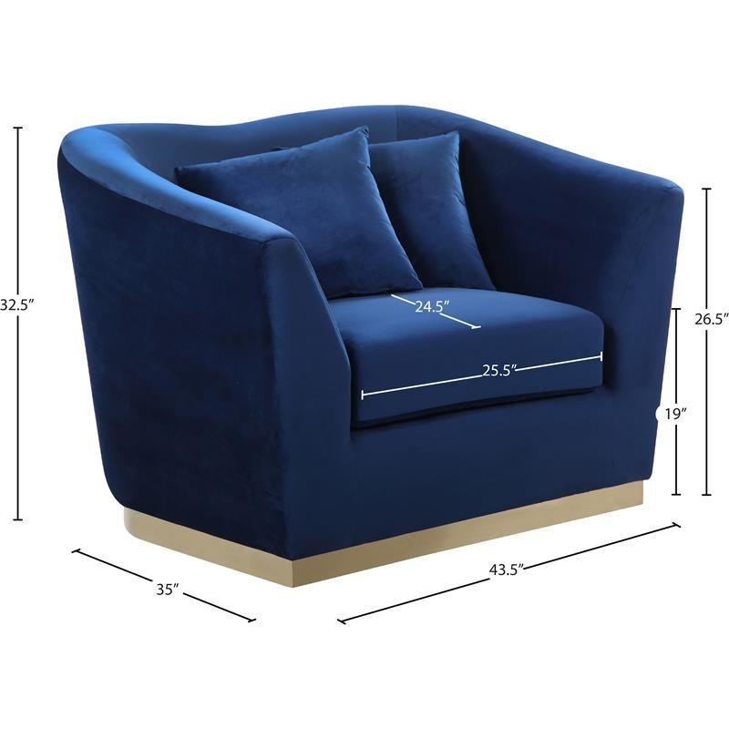 Meridian Furniture Arabella Velvet Upholstered Accent Chair in Navy and Gold