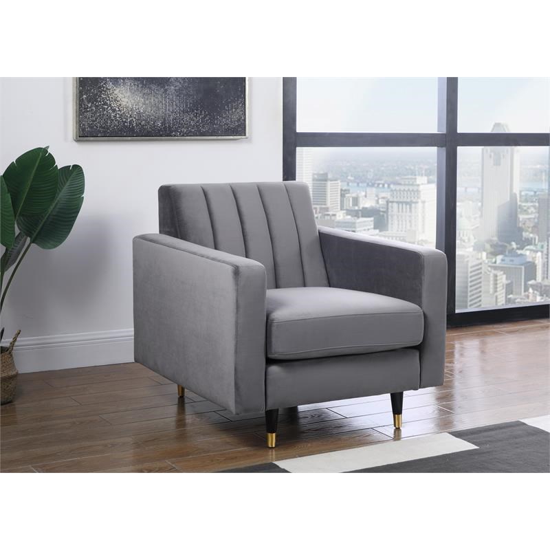 Meridian Furniture Lola Velvet Accent Chair in Gray