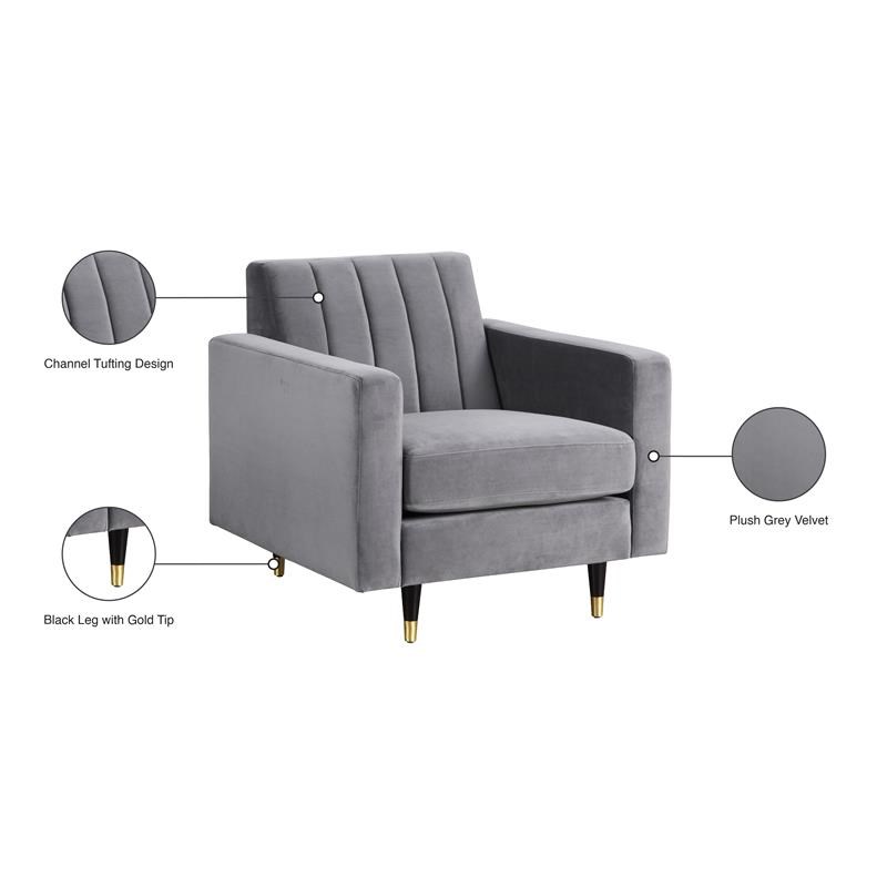 Meridian Furniture Lola Velvet Accent Chair in Gray