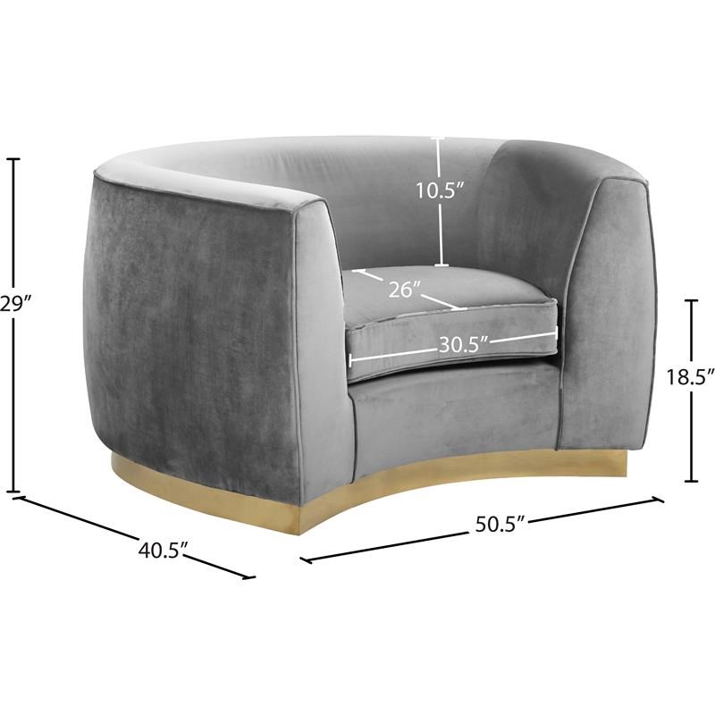 Meridian Furniture Julian Velvet Accent Chair in Gray and Gold