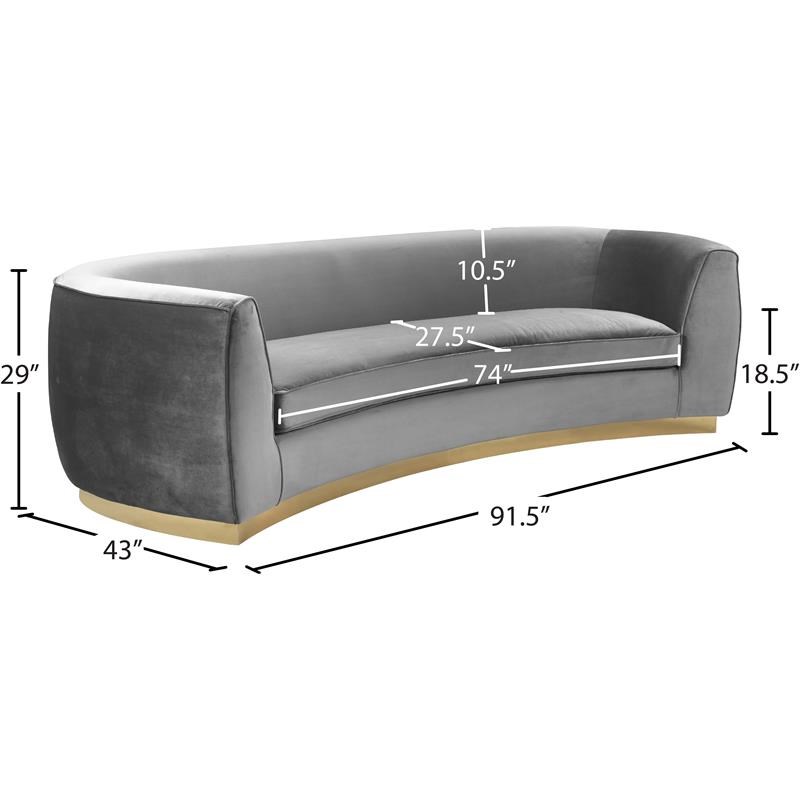 Meridian Furniture Julian Contemporary Velvet Sofa in Gray