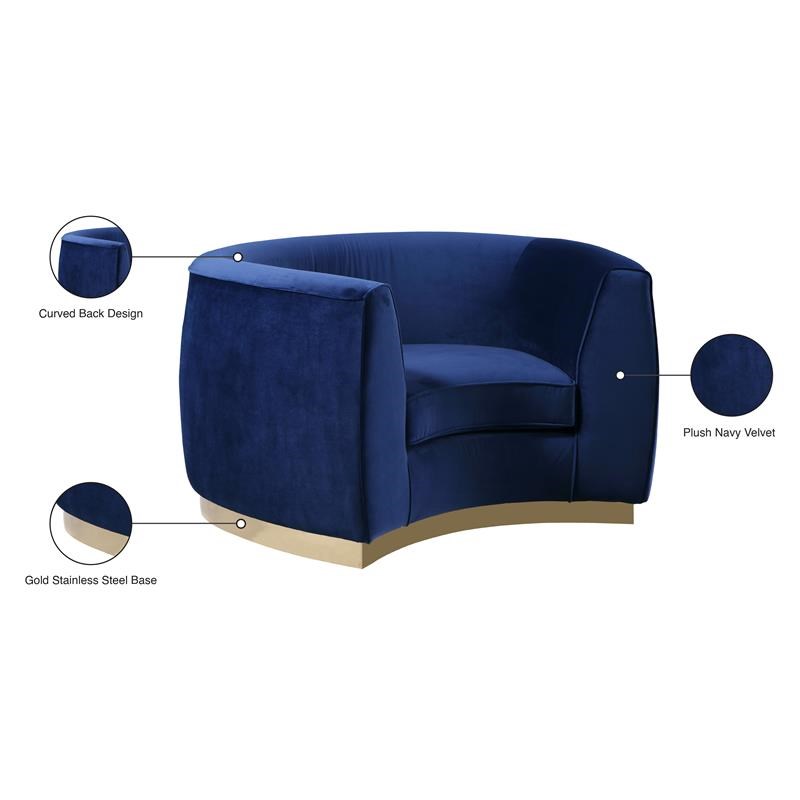 Meridian Furniture Julian Velvet Accent Chair in Navy and Gold