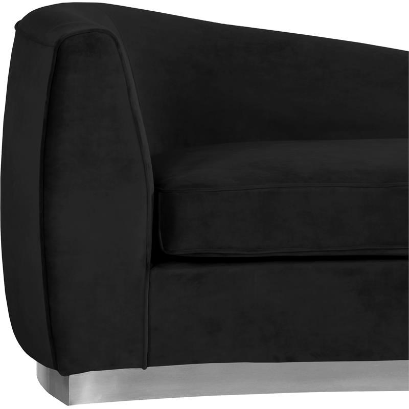 Curved Back Velvet Chaise in Black and Chrome
