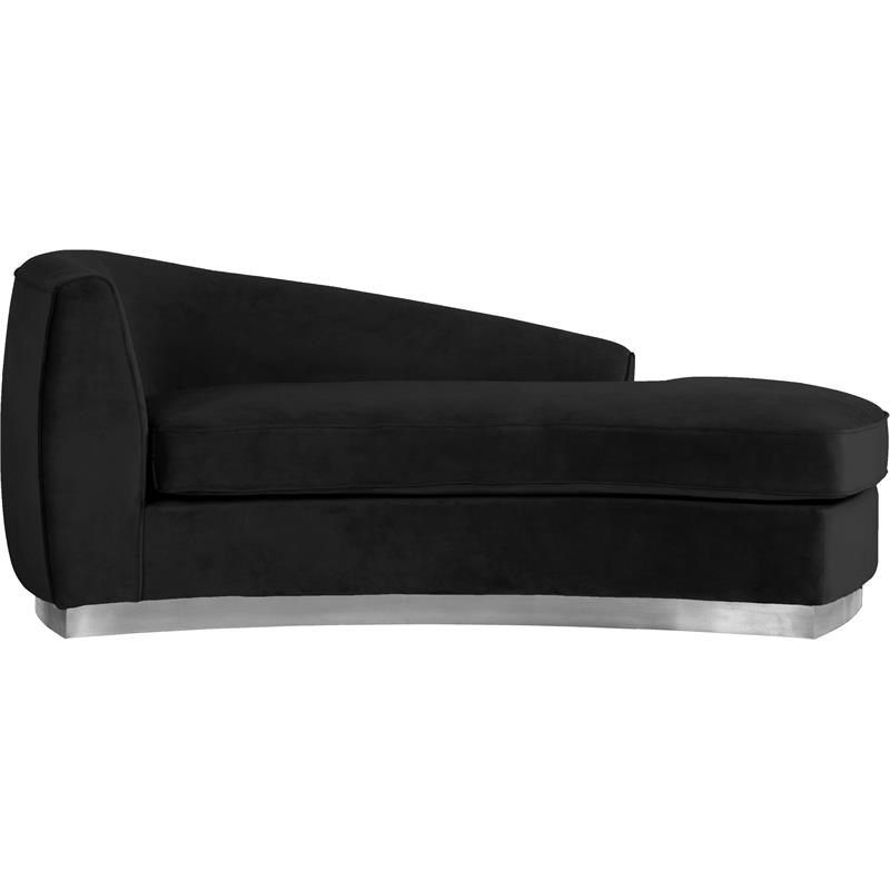 Curved Back Velvet Chaise in Black and Chrome