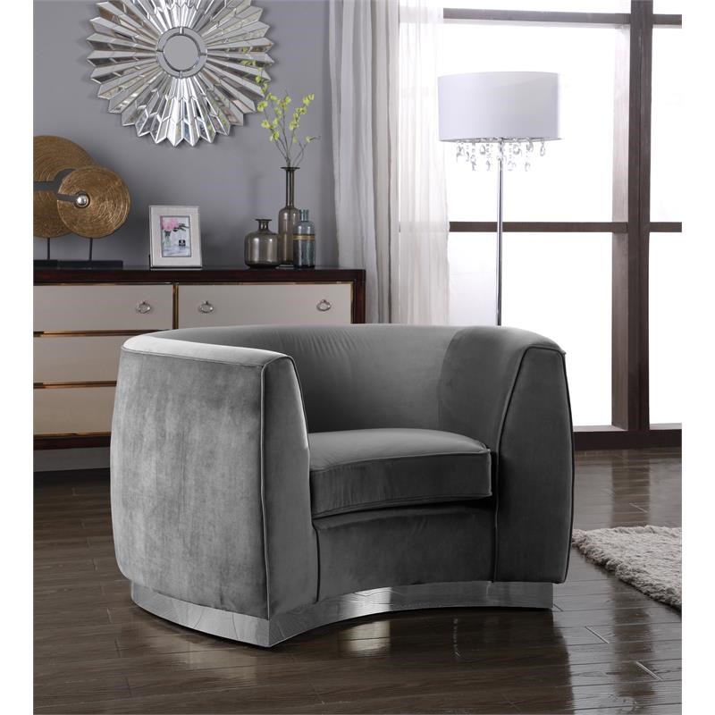 Velvet Accent Chair in Gray and Chrome