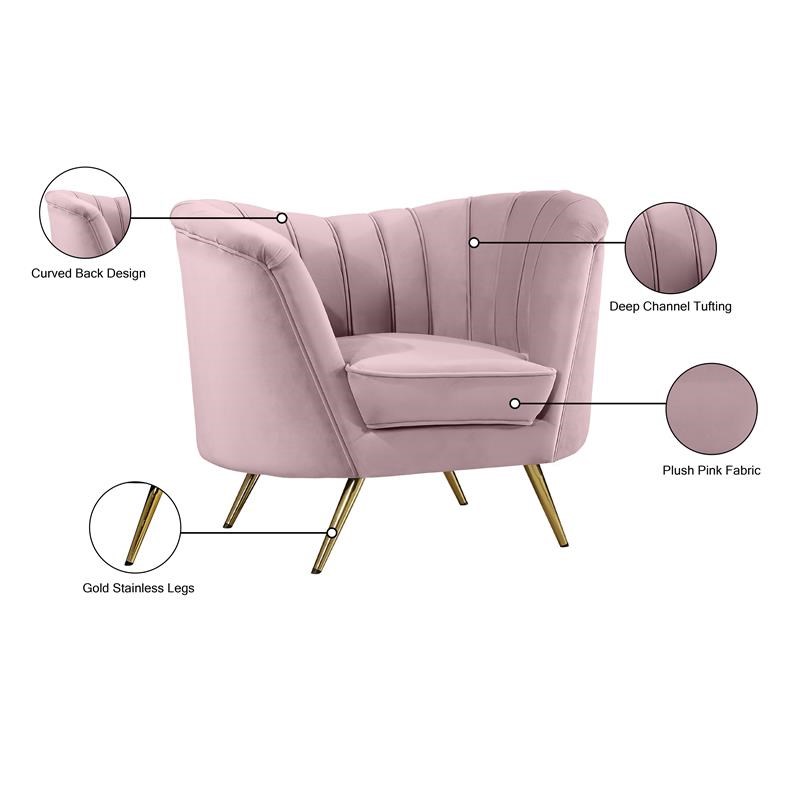 Velvet Accent Chair in Pink and Gold
