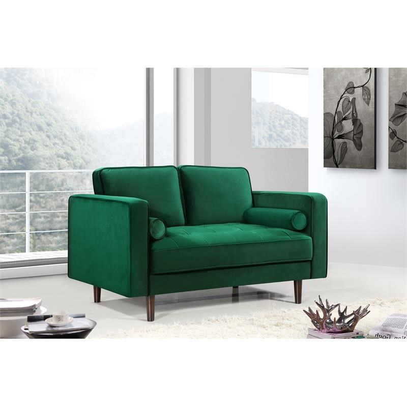 Meridian Furniture Emily Contemporary Velvet Loveseat in Green