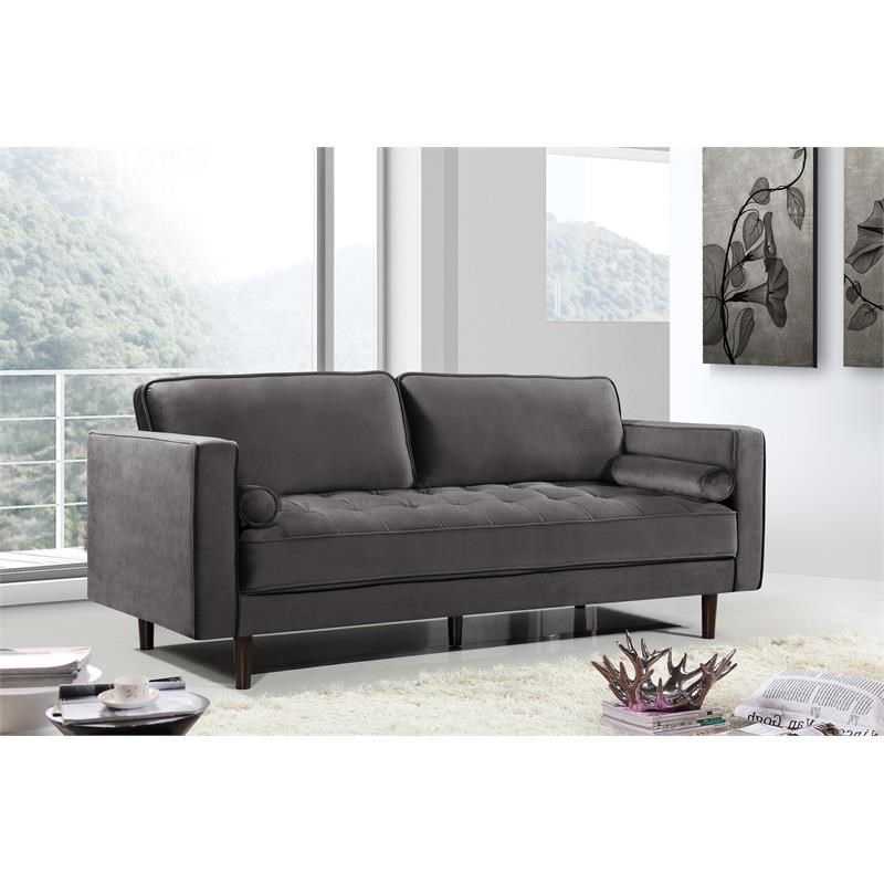 Meridian Furniture Emily Contemporary Velvet Sofa in Gray