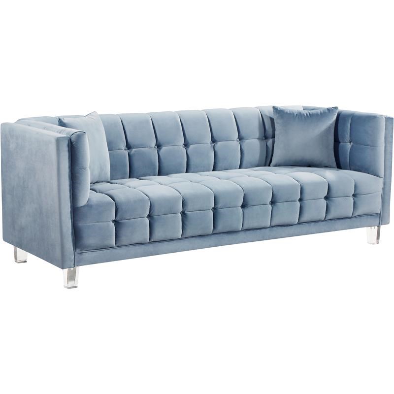 Meridian Furniture Mariel Contemporary Velvet Sofa in Sky Blue | Homesquare