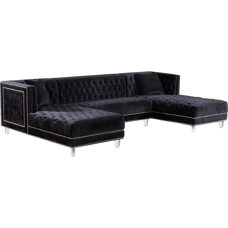 Meridian Furniture Moda 3pc Velvet Sectional in Black