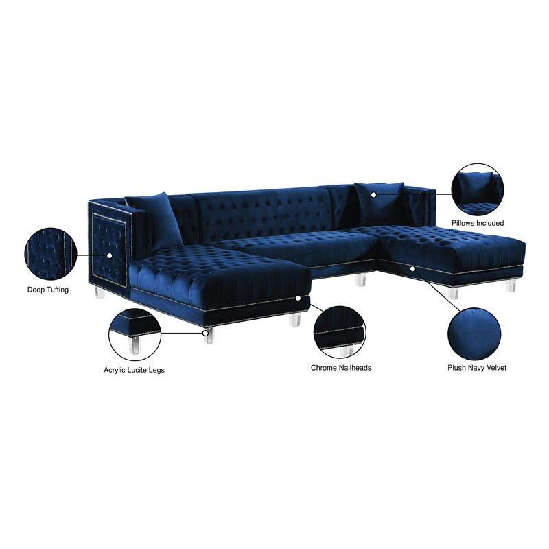 Meridian Furniture Moda 3pc Velvet Sectional in Navy