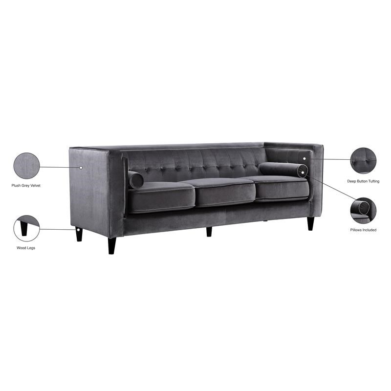 Meridian Furniture Taylor Modern Velvet Sofa in Gray