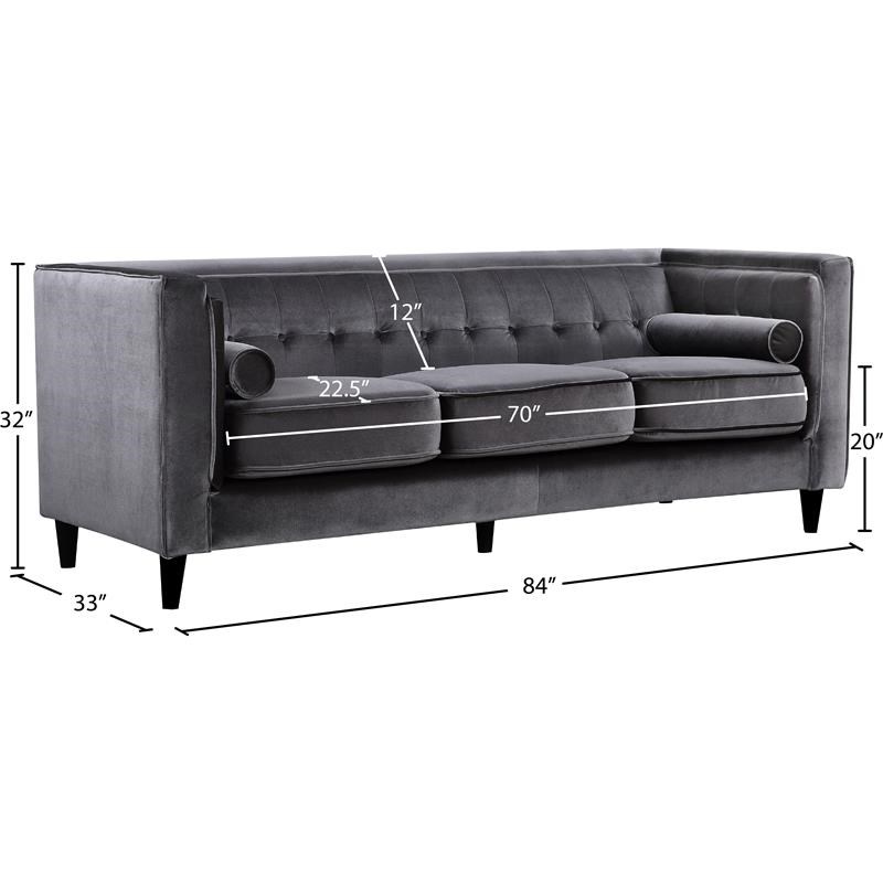 Meridian Furniture Taylor Modern Velvet Sofa in Gray