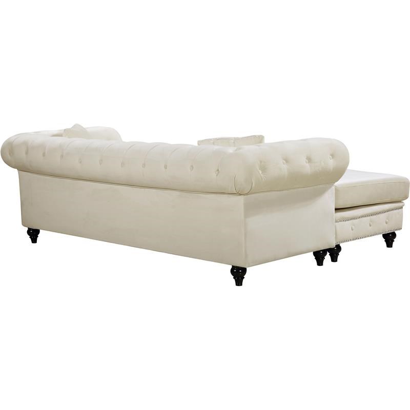 Meridian Furniture Sabrina Contemporary 2pc Velvet Reversible Sectional in Cream