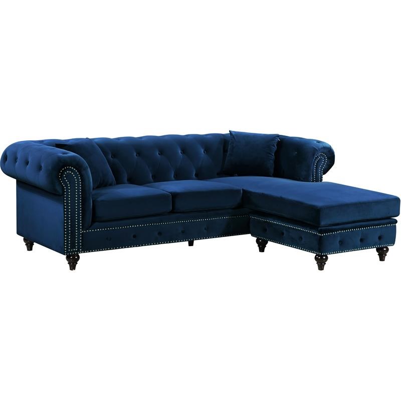 Meridian Furniture Sabrina Contemporary 2pc Velvet Reversible Sectional in Navy