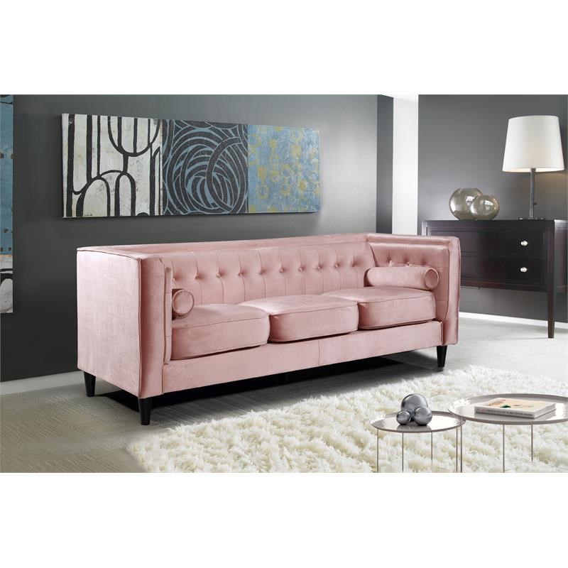 Meridian Furniture Taylor Modern Velvet Sofa in Pink