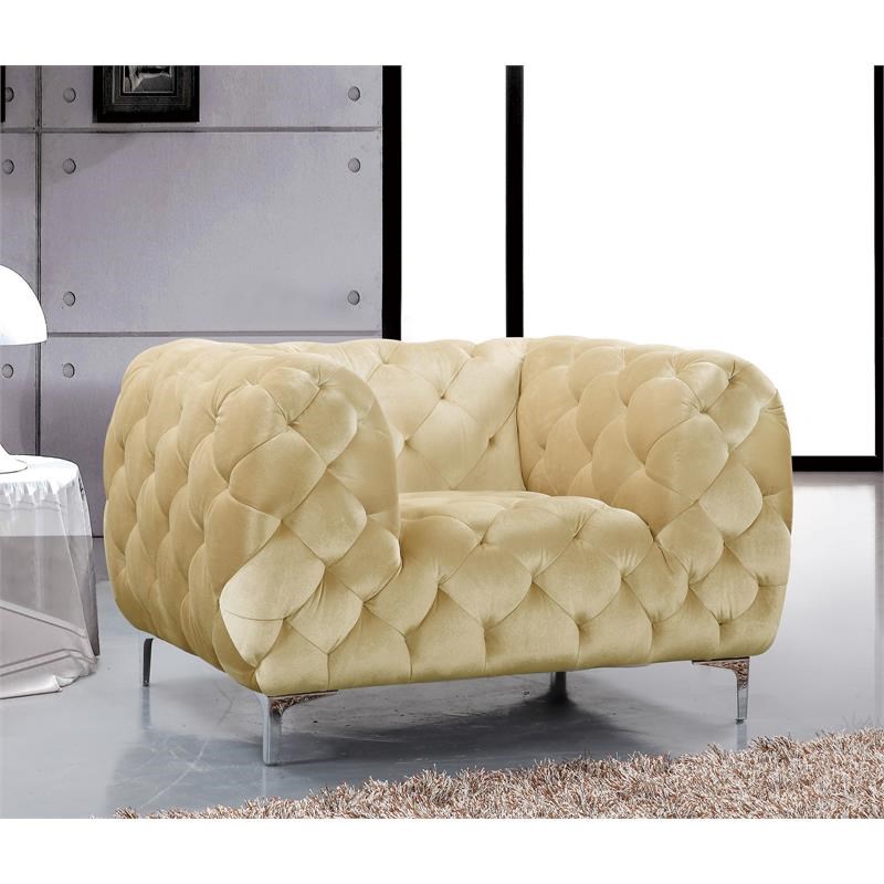 Meridian Furniture Mercer Velvet Accent Chair in Beige and Chrome