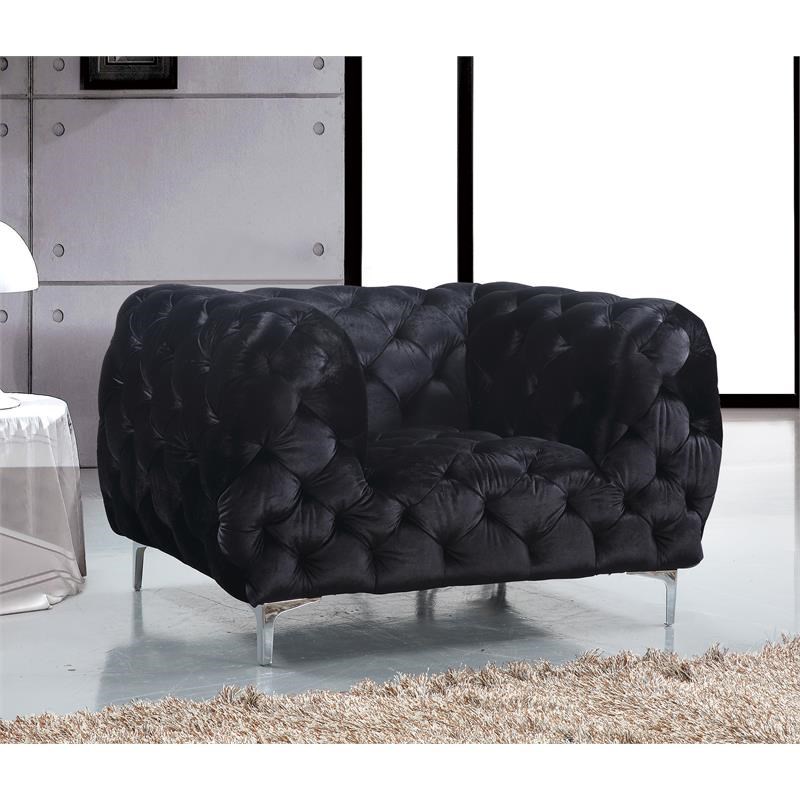 Meridian Furniture Mercer Velvet Accent Chair in Black and Chrome