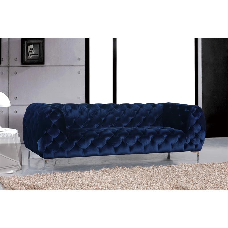Meridian Furniture Mercer Contemporary Velvet Sofa in Navy