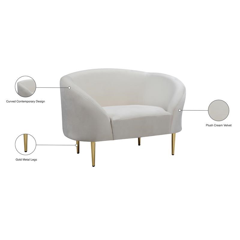 Meridian Furniture Ritz Velvet Accent Chair in Cream and Gold