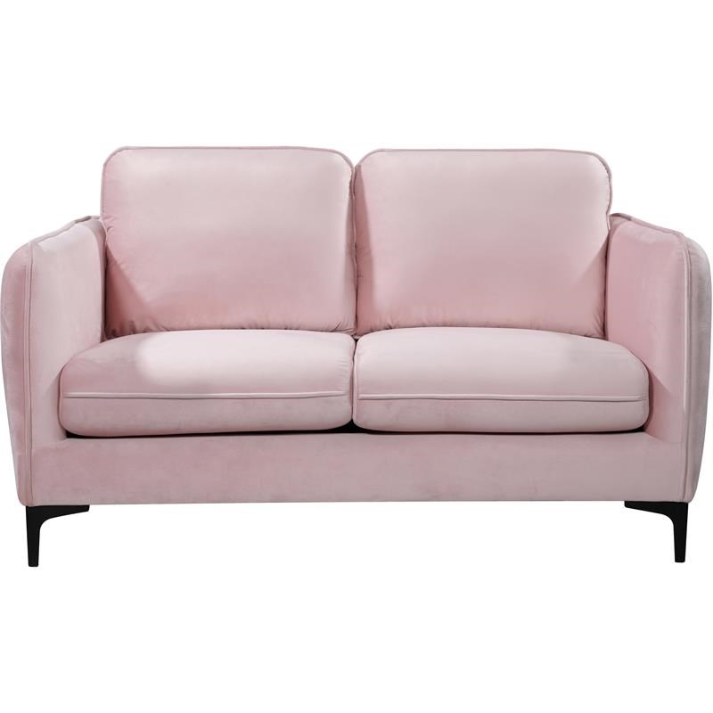 Meridian Furniture Poppy Contemporary Velvet Loveseat in Pink