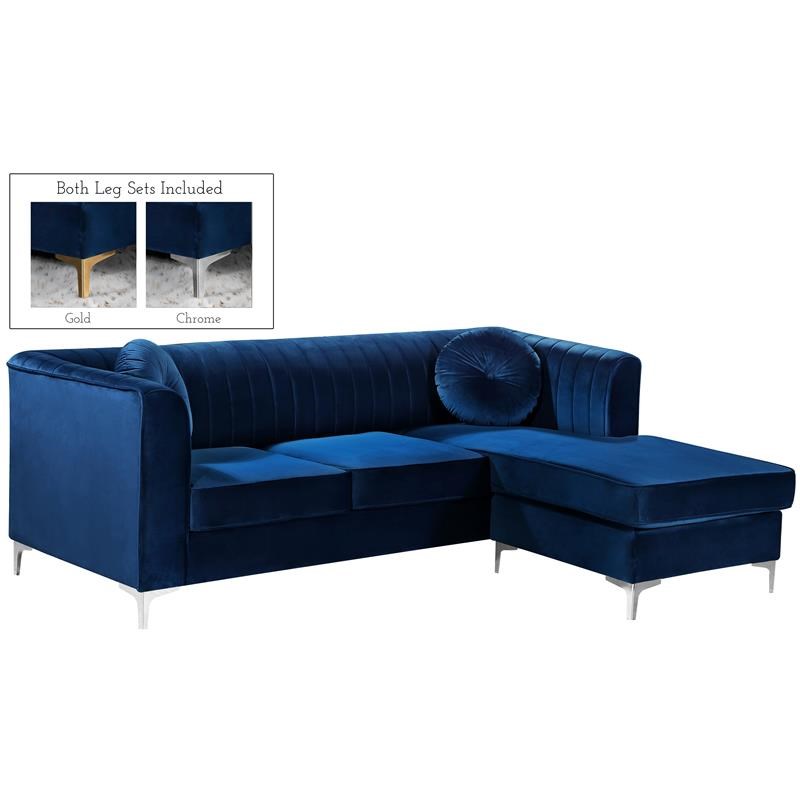 Meridian Furniture Eliana Contemporary 2pc Velvet Reversible Sectional in Navy