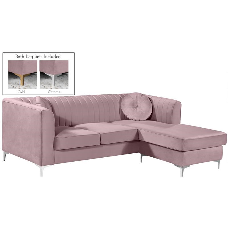 Meridian Furniture Eliana Contemporary 2pc Velvet Reversible Sectional in Pink