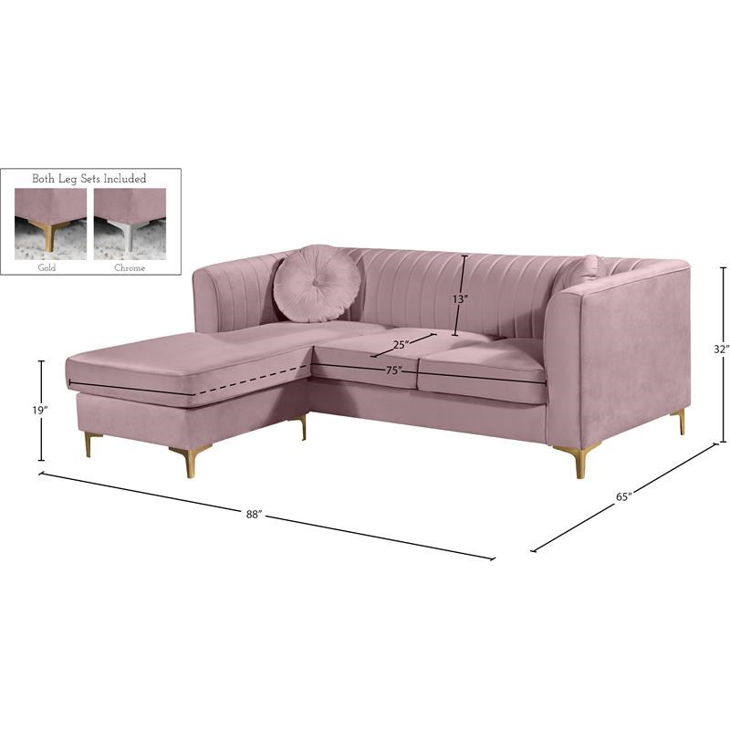 Meridian Furniture Eliana Contemporary 2pc Velvet Reversible Sectional in Pink