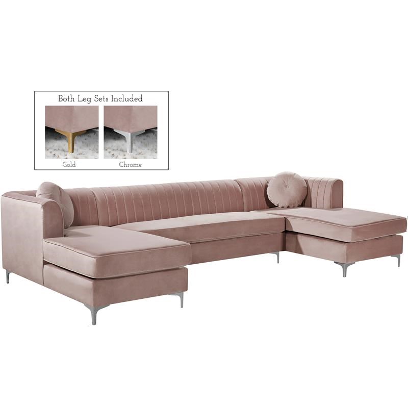 Meridian Furniture Graham 3pc Velvet Sectional in Pink