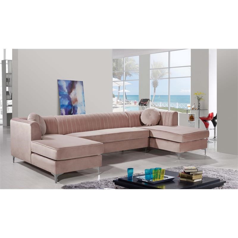 Meridian Furniture Graham 3pc Velvet Sectional in Pink