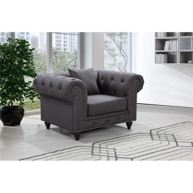 Meridian Furniture Chesterfield Linen Accent Chair in Gray