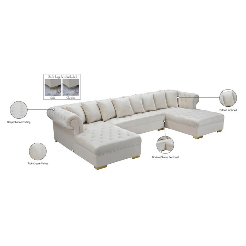 Meridian Furniture Presley 3pc Velvet Sectional in Cream