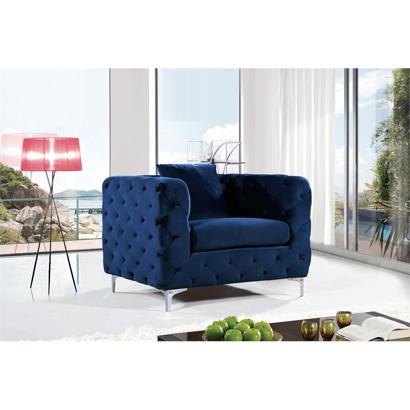 Meridian Furniture Scarlett Velvet Accent Chair in Navy and Chrome