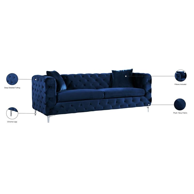 Meridian Furniture Scarlett Contemporary Velvet Sofa in Navy